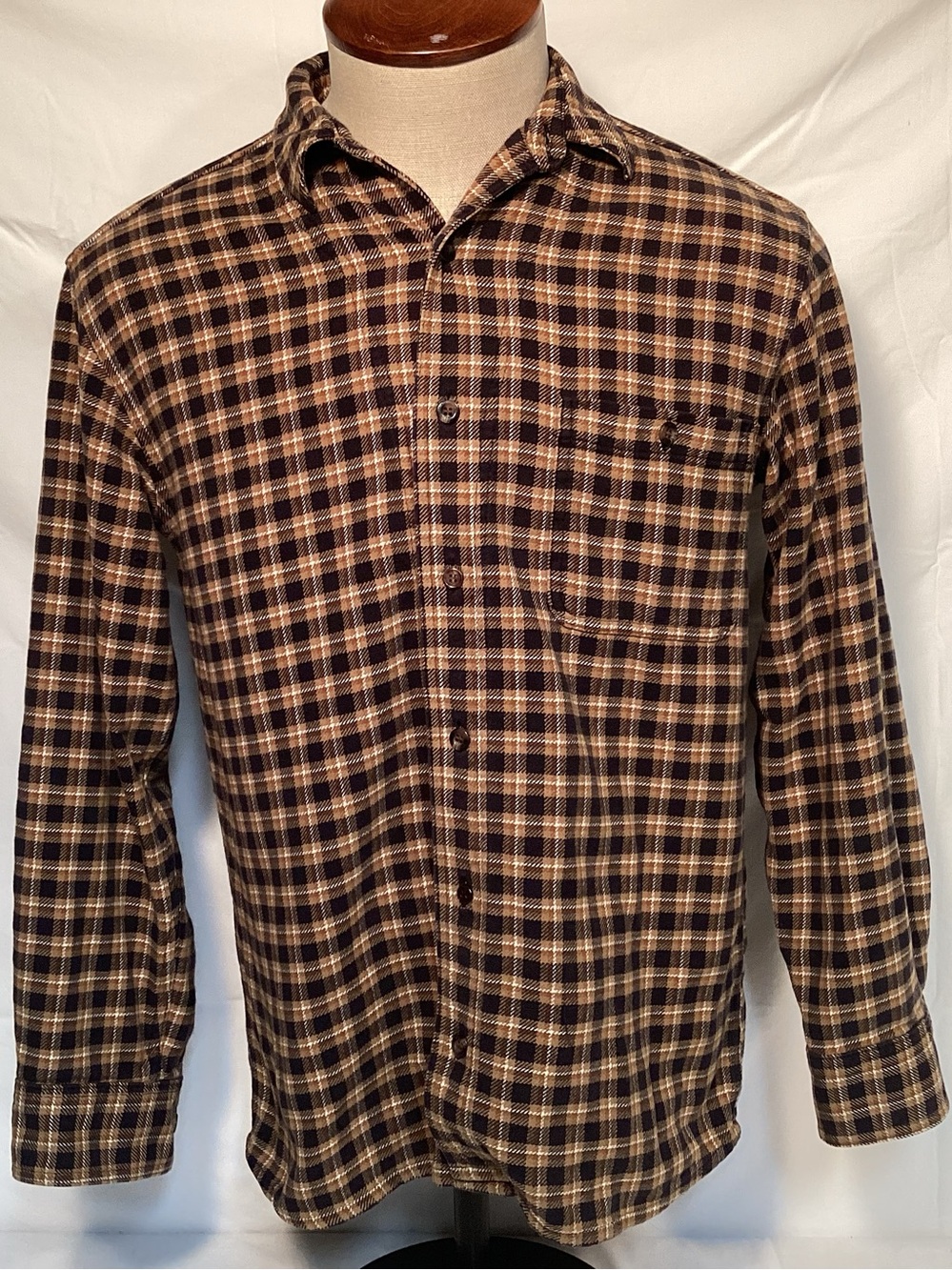 Stormy Kromer Vintage Flannel Cotton Tan Plaid Button-Down Shirt Men’s Medium